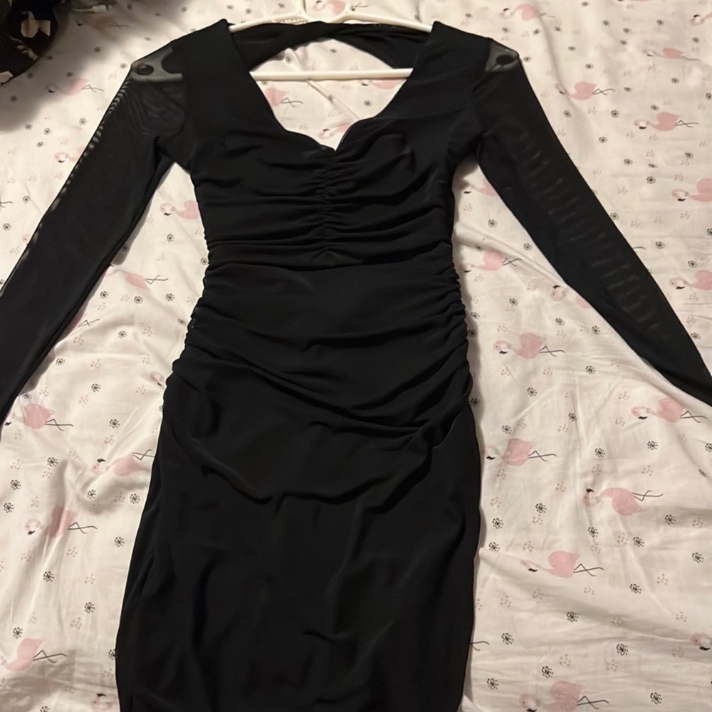 Guess black less sexy dress sheer sleeves tight bodycon shaping dress